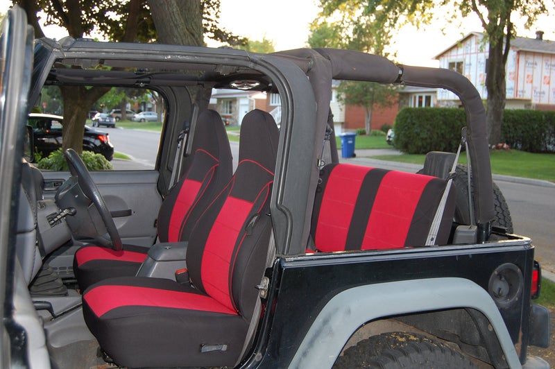 GEARFLAG Custom-Fit Neoprene Seat Covers for Wrangler TJ 1997-2002 - Full Set (Front and Rear) - Red/Black - Image 3